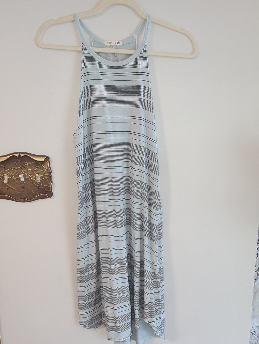 Sundry Light Blue and Gray Striped Midi Dress